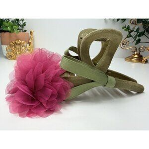 ZARA Green Hair Claw Clip With Burgundy Flower NWOT Statement Accessory